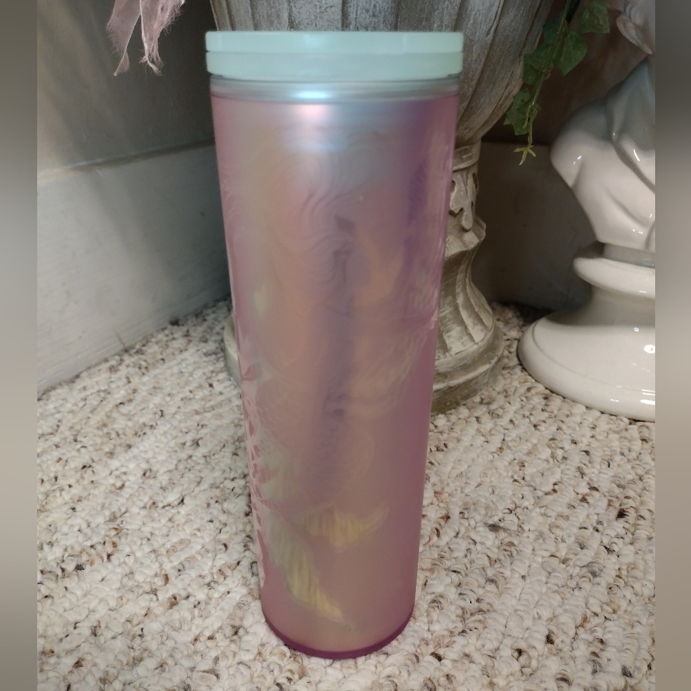 Starbucks Iridescent Pink Travel Coffee Tumbler With Siren Design And Mint Lid - Picture 2 of 8